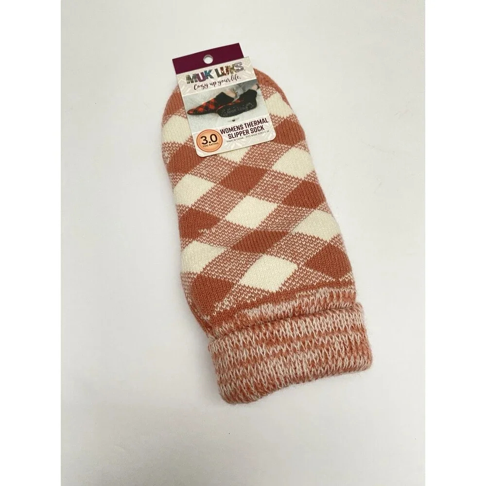 MUK LUKS Thermal Slipper Socks Woman’s 3.0 TOG Rating Size 6-10 Shoe PINK CHECK